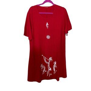 Art to Wear Dress Womens X-LARGE Red T Shirt Graphic Print Kokopelli A Line